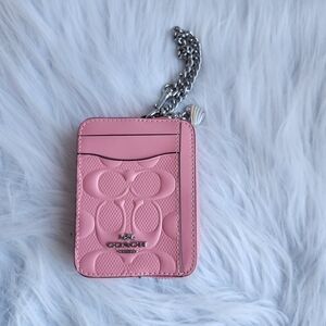 Coach Pink Card Holder with Chain